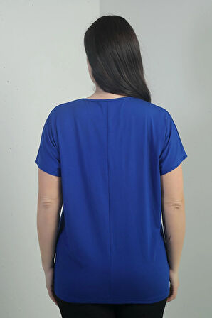 Kadın Omuzu Taş Baskılı V Yaka Yarasa Kol B.B. Bluz