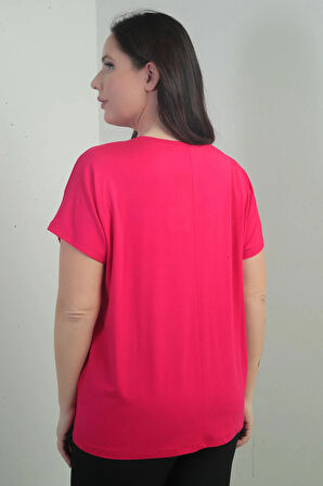 Kadın Omuzu Taş Baskılı Bisiklet Yaka Yarasa Kol B.B. Bluz