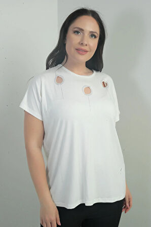 Kadın Omuzu Taş Baskılı Bisiklet Yaka Yarasa Kol B.B. Bluz