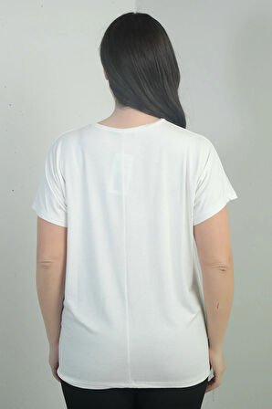 Kadın Omuzu Taş Baskılı Bisiklet Yaka Yarasa Kol B.B. Bluz