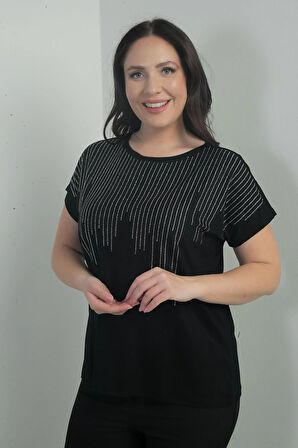 Kadın Önü Şelale Taş Baskılı Bisiklet Yaka B.B. Bluz