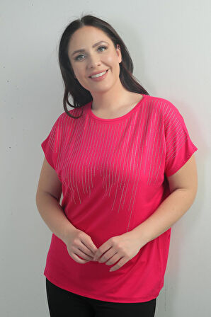 Kadın Önü Şelale Taş Baskılı Bisiklet Yaka B.B. Bluz