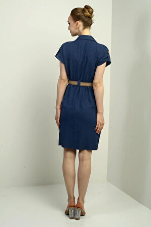 Kadın Torba Cepli Beli Kemerli Elbise