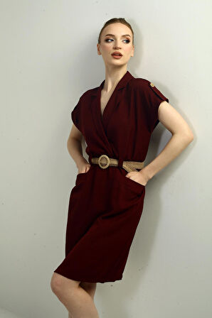 Kadın Torba Cepli Beli Kemerli Elbise