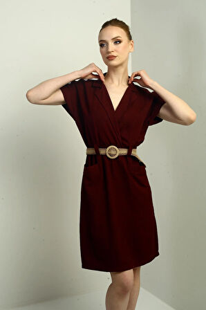 Kadın Torba Cepli Beli Kemerli Elbise