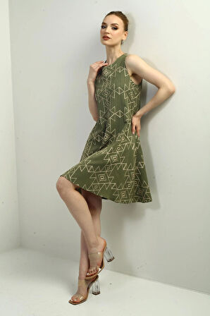 Kadın Etnik Desen Kordeneli Kısa Elbise