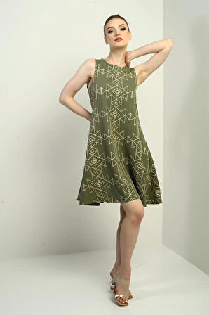Kadın Etnik Desen Kordeneli Kısa Elbise