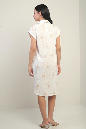 Kadın Yanları Yırtmaçlı Kısa kollu Kordeneli Cepli Gömlek Elbise