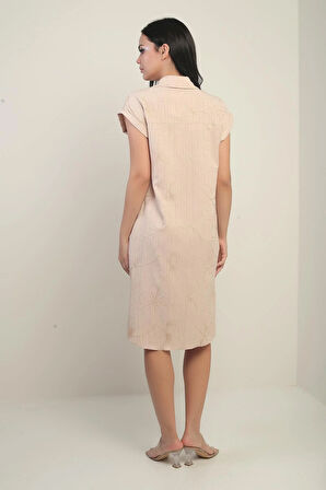 Kadın Yanları Yırtmaçlı Kısa kollu Kordeneli Cepli Gömlek Elbise