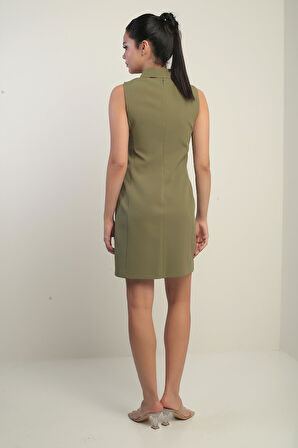 Kadın Çift Cepli Düğme Detaylı Kolsuz Kısa Elbise