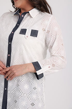 Kadın Kot Kombinli Büyük Beden Fistolu Gömlek