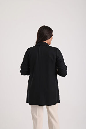 Kadın Kolsuz Likralı Bluz Kol Katlamalı Dantelli Ceket Büyük Beden 2'li Takım