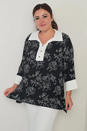 Kadın Patlı Yaka Çiçek İşlemeli B.B Bluz