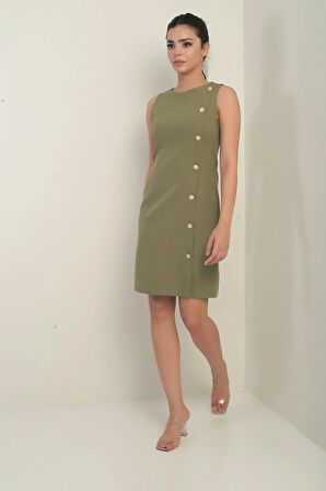 Kadın Kendinden Telalı Yan Düğmeli Kısa Elbise