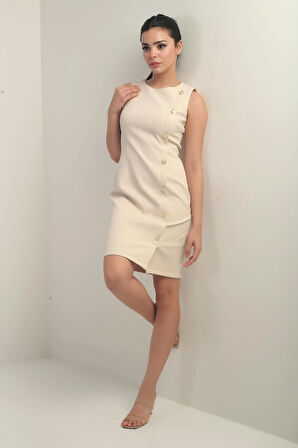 Kadın Kendinden Telalı Yan Düğmeli Kısa Elbise