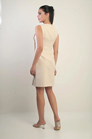 Kadın Kendinden Telalı Yan Düğmeli Kısa Elbise