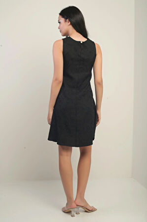 Kadın Yuvarlak Yaka Karışık Desen Kordeneli Kısa Elbise