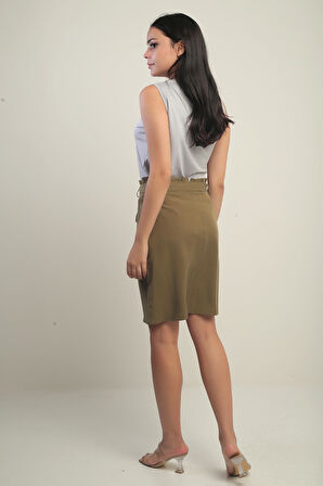 Kadın Beli Kuşaklı Kruvaze Lyocell Kısa Etek