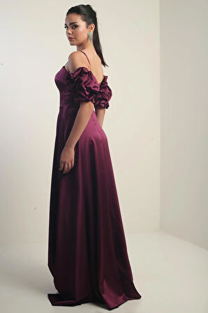 Kadın İnce Askılı Astarlı Takma Kollu Cepli Uzun Saten Elbise