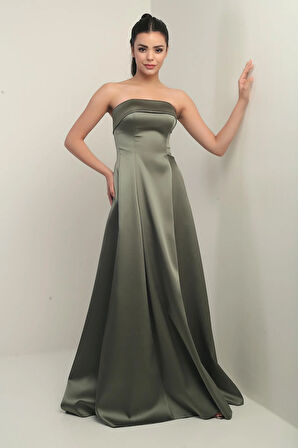 Kadın Straplez Astarlı Cepli Uzun Saten Abiye Elbise