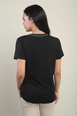 Kadın Yakası Taş Detaylı Likralı Bluz