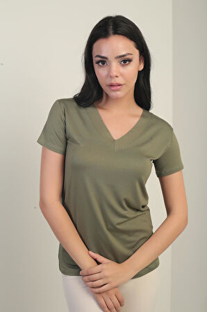 Kadın V Yaka Likralı Bluz