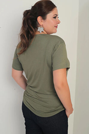 Kadın V Yaka Likralı Büyük Beden Bluz