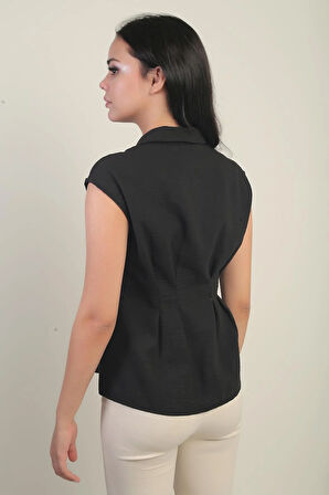 Kadın Beli Pileli Kolsuz Gömlek