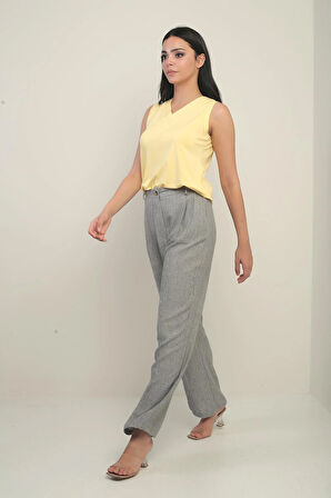 Kadın Beli Lastikli Cepli Pile Detaylı Palazzo Pantolon