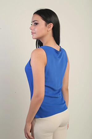 Kadın Degaje Yaka Kolsuz Krep Saten Bluz