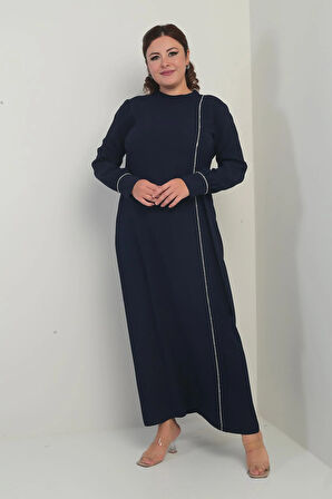 Kadın Kol Uçları Fermuarlı Taş Detaylı Yandan Bağlamalı Büyük Beden Uzun Krep Elbise