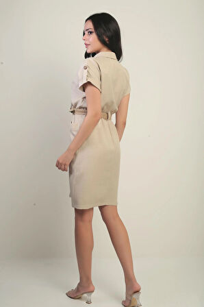 Kadın Torba Cepli Beli Kemerli Elbise