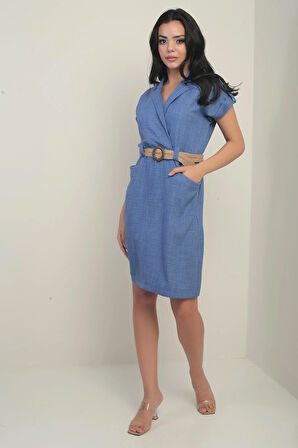 Kadın Torba Cepli Beli Kemerli Elbise