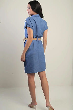 Kadın Torba Cepli Beli Kemerli Elbise