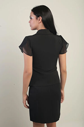 Kadın Kruvaze Yaka Kol Ve Eteği Şİfon Bluz