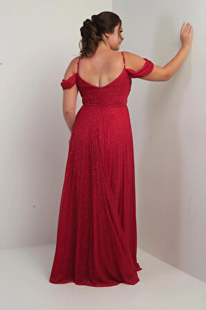 Kadın Sezerler Taş İşlemeli Straplez Yaka İp Askılı Düşük Omuz Simli Uzun B.B. Elbise