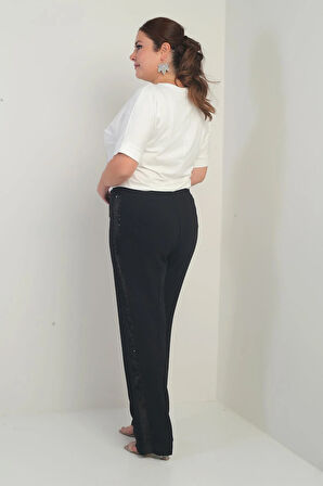 Kadın Beli Lastikli Yanları Pul Payet Şeritli B.B. Pantolon