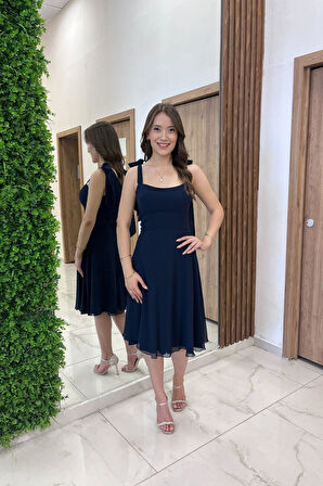 Kadın Omuzu Bağcıklı Astarlı Kısa  Elbise