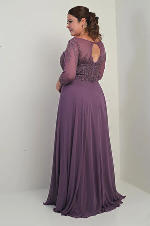 Kadın Üstü Güpür İşlemeli Astarlı Büyük Beden Uzun Şifon Elbise