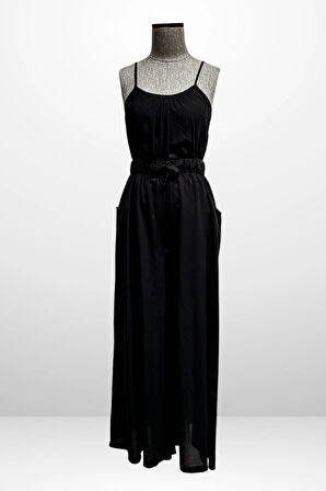 Kadın İp Askılı Bluz Beli Lastikli Cepli Palazzo Pantolon 2'li Takım