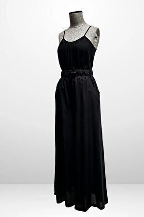 Kadın İp Askılı Bluz Beli Lastikli Cepli Palazzo Pantolon 2'li Takım