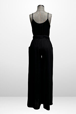 Kadın İp Askılı Bluz Beli Lastikli Cepli Palazzo Pantolon 2'li Takım