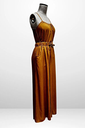 Kadın İp Askılı Bluz Beli Lastikli Cepli Palazzo Pantolon 2'li Takım