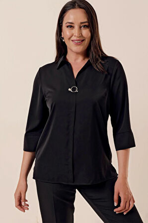 Polo Yaka  Çeyrek Kol Büyük Beden Bluz