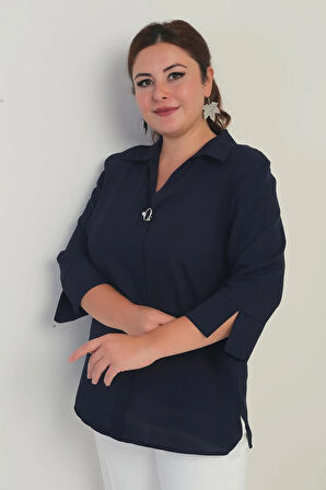 Polo Yaka  Çeyrek Kol Büyük Beden Bluz