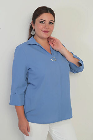 Polo Yaka  Çeyrek Kol Büyük Beden Bluz