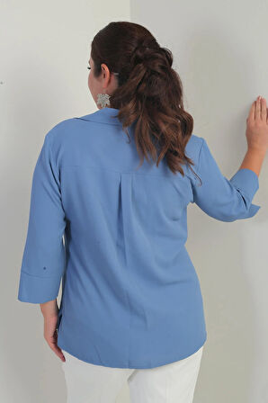 Polo Yaka  Çeyrek Kol Büyük Beden Bluz