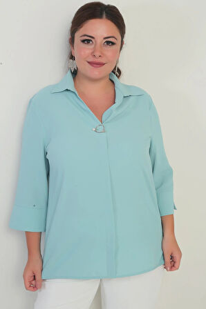 Polo Yaka  Çeyrek Kol Büyük Beden Bluz