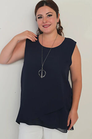 Kadın Üstü Şifon Kolsuz Büyük Beden Bluz