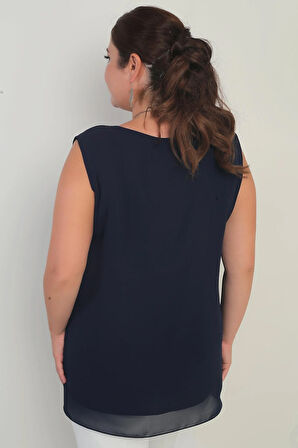 Kadın Üstü Şifon Kolsuz Büyük Beden Bluz